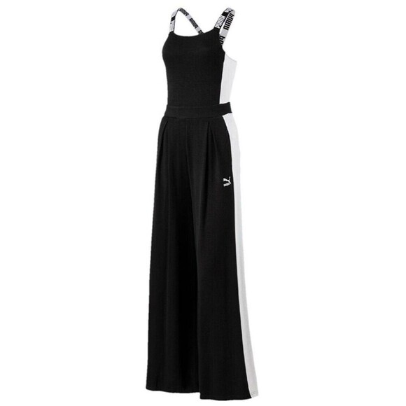 Puma Archive T7 Overall Jumpsuit Wide Leg Black White Tank Scoop Women Small - Picture 3 of 15